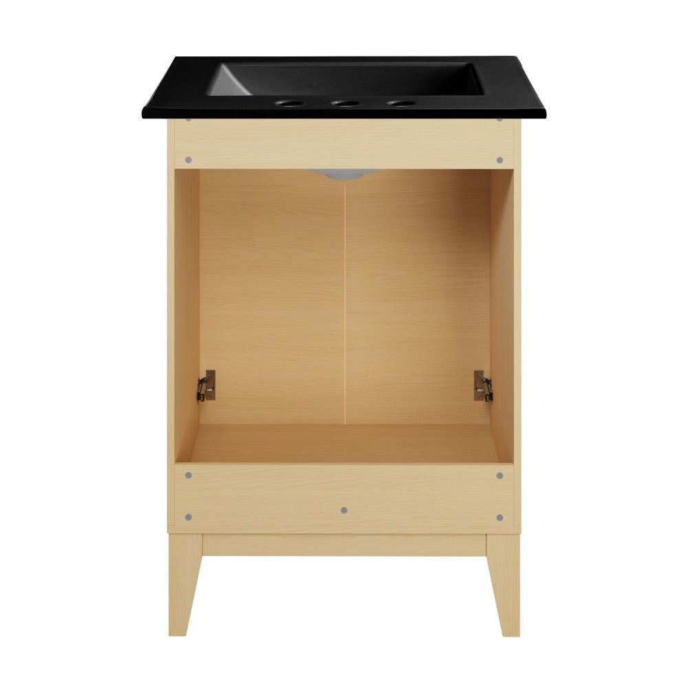 Cascade 24 in. Natural Oak Bathroom Vanity With Black, 3-Hole Ceramic Sink Top