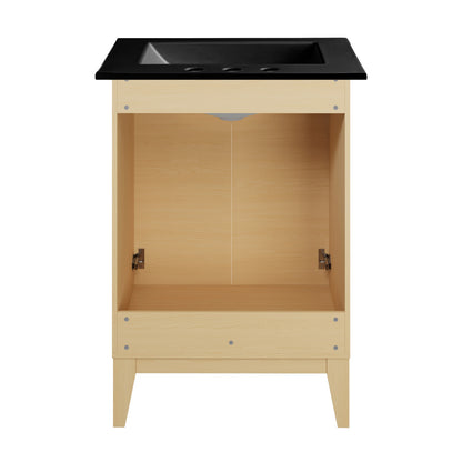 Cascade 24 in. Natural Oak Bathroom Vanity With Black, 3-Hole Ceramic Sink Top