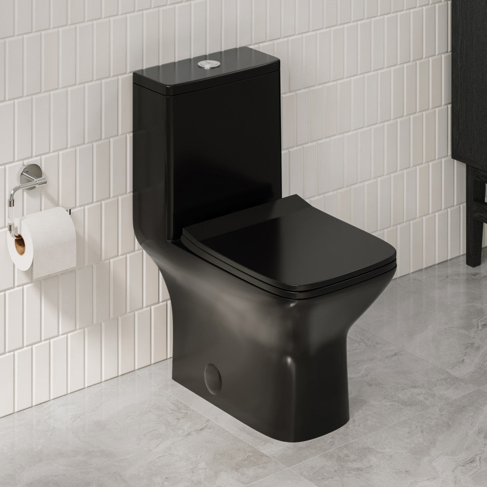 Carre One-Piece 12" Rough-in 1.1/1.6 GPF Dual Top Flush Square Toilet in Glossy Black