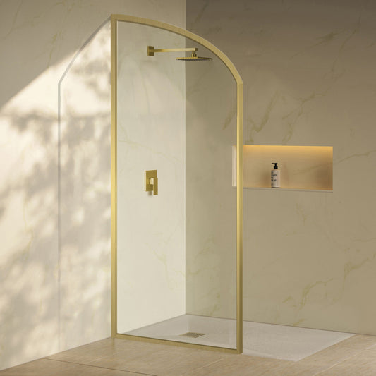 Demi 34 x 76 Framed Fixed 3/8 in. (10mm) Clear Tempered Glass Shower Door with Gold Brushed Frame