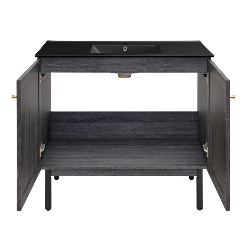 Classe 36" Freestanding Bathroom Vanity in Black Oak with Black Sink Top