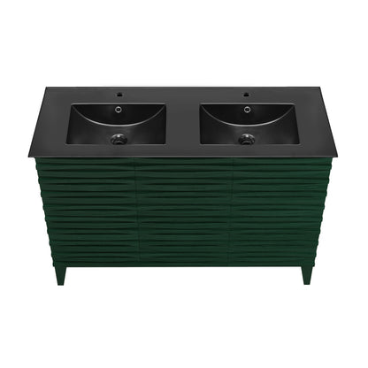 Cascade 48" Freestanding Bathroom Vanity in Green Oak with Black Double Basin Sink Top