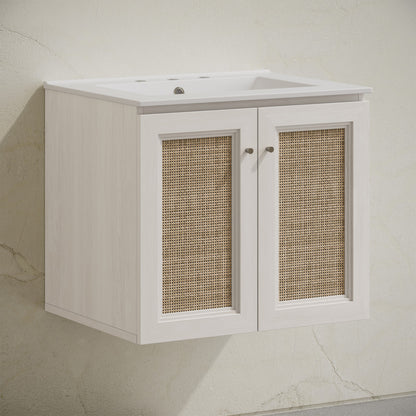 Classe 24" Wall-Mounted Bathroom Vanity in White Oak with Widespread Faucet Holes Vanity Top