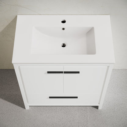 Virage 30" Freestanding Bathroom Vanity in White with Sink Top