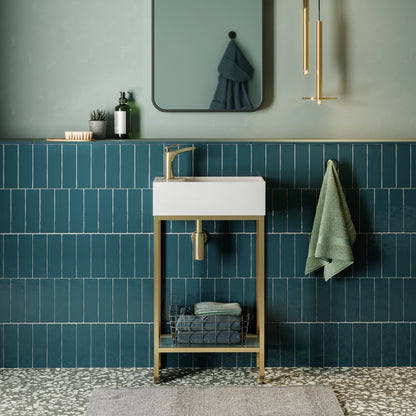 Pierre 19.5" Freestanding Bathroom Vanity with Open Shelf and Brushed Gold Metal Frame