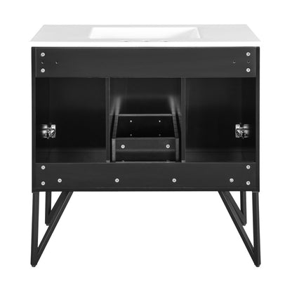 Annecy 36 in. Phantom Black Bathroom Vanity With White, 3-Hole Ceramic Sink Top