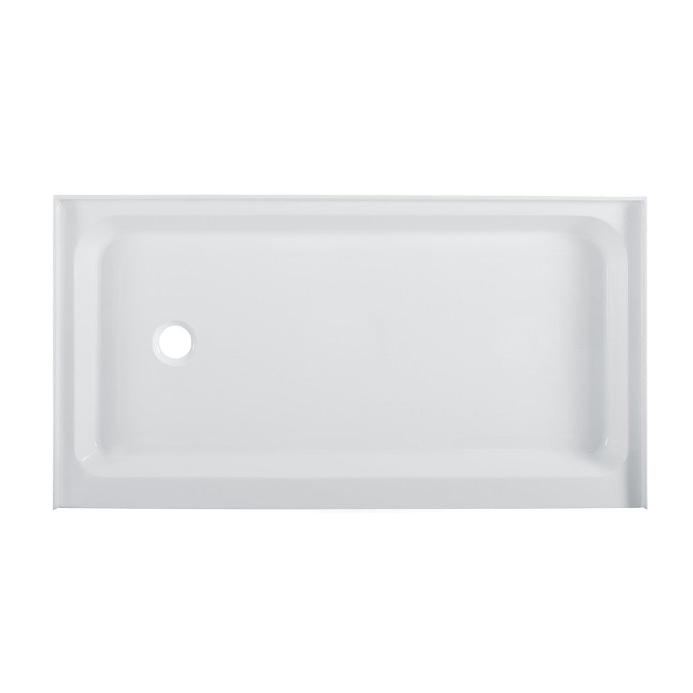 Voltaire 60" x 34" Acrylic White, Single-Threshold, Left Side Drain, Shower Base