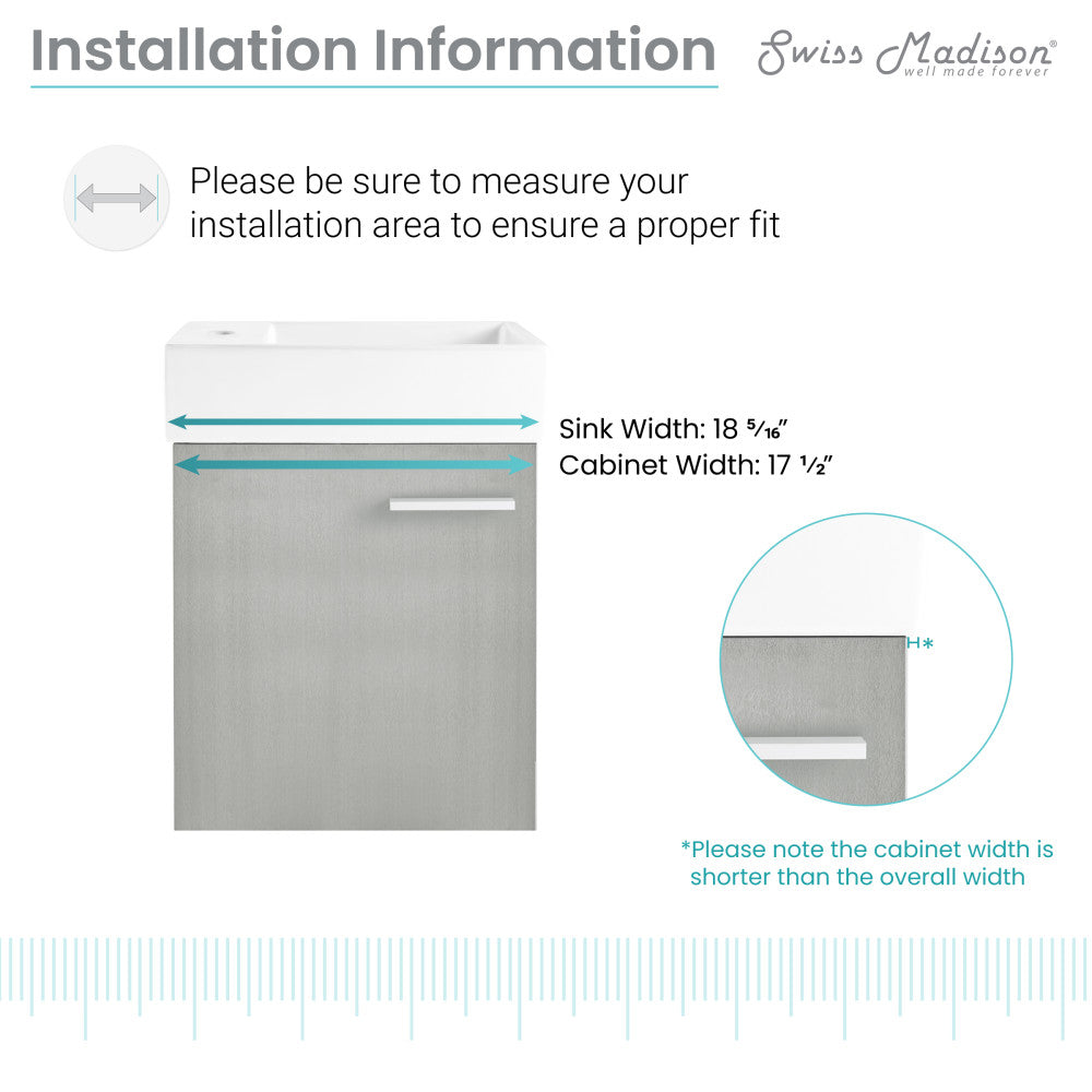 Colmer 18 Single, Brushed Gray, One Cabinet, Bathroom Vanity