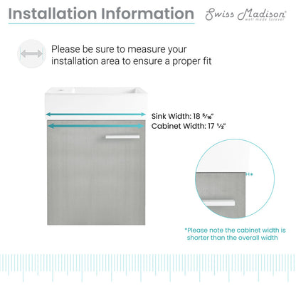 Colmer 18 Single, Brushed Gray, One Cabinet, Bathroom Vanity