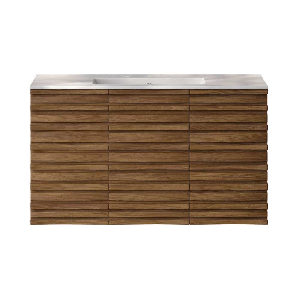 Cascade 36" Wall-Mounted Bathroom Vanity in Brown Oak with 3-Hole Widespread Sink Top