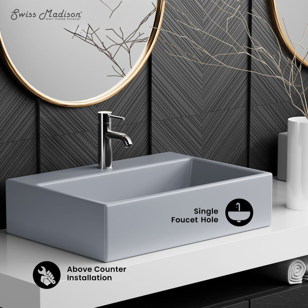 Claire 20"  Rectangle Ceramic Vessel Sink in Matte Gray