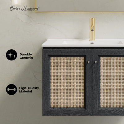 Classe 30" Wall-Mounted Bathroom Vanity in Black Oak with Single Faucet Hole Vanity Top