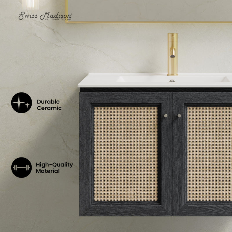 Classe 30" Wall-Mounted Bathroom Vanity in Black Oak with Single Faucet Hole Vanity Top