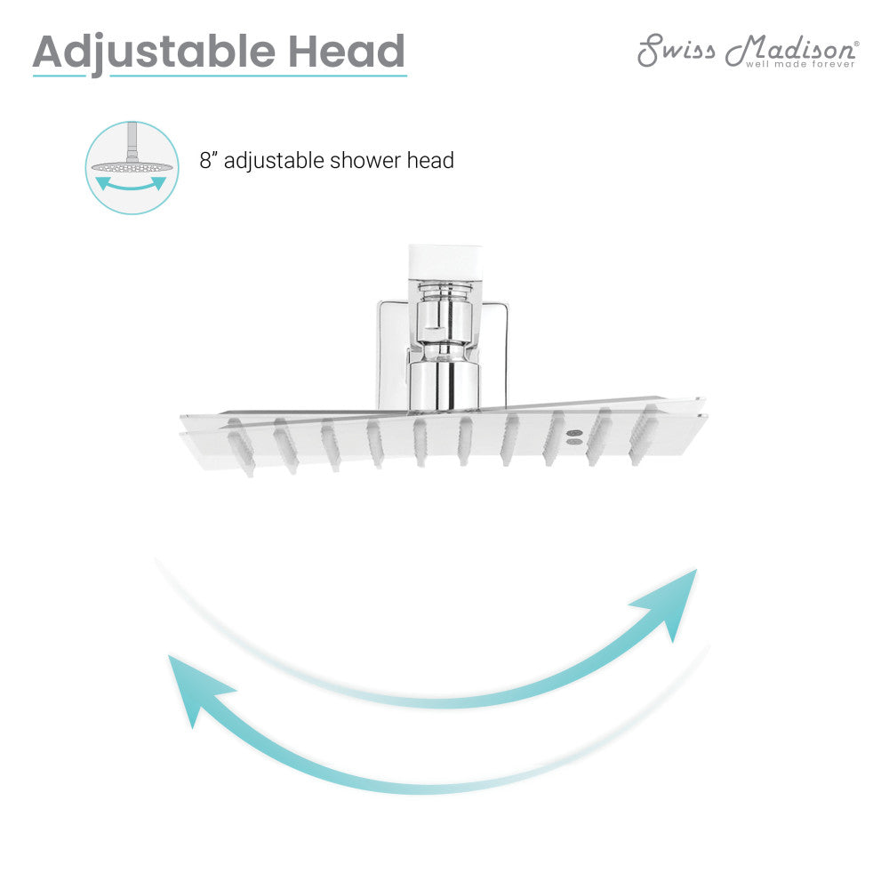 Concorde 8" wall-mounted fixed shower head in chrome with single-handle valve and one spray option.