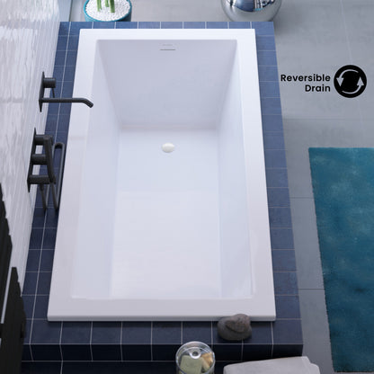 Voltaire 60 x 30 Reversible Drain Soaking Drop-in Bathtub in Glossy White with Integrated Overflow, Drain Included