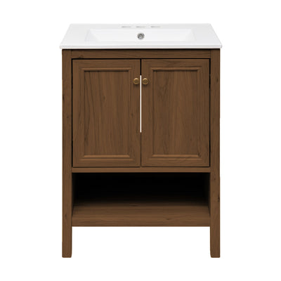 Chateau 24" Freestanding Bathroom Vanity in Brown Oak with 3-Hole Centerset Sink Top