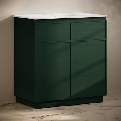 St. Tropez 36" Freestanding Bathroom Vanity in Green Oak with 3-Hole Widespread Sink Top