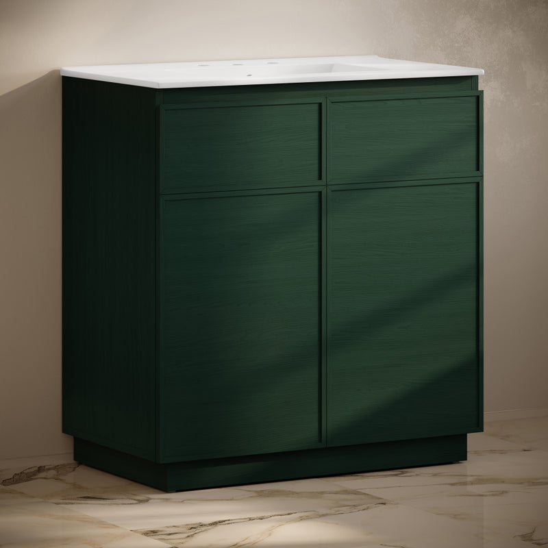 St. Tropez 36" Freestanding Bathroom Vanity in Green Oak with 3-Hole Widespread Sink Top