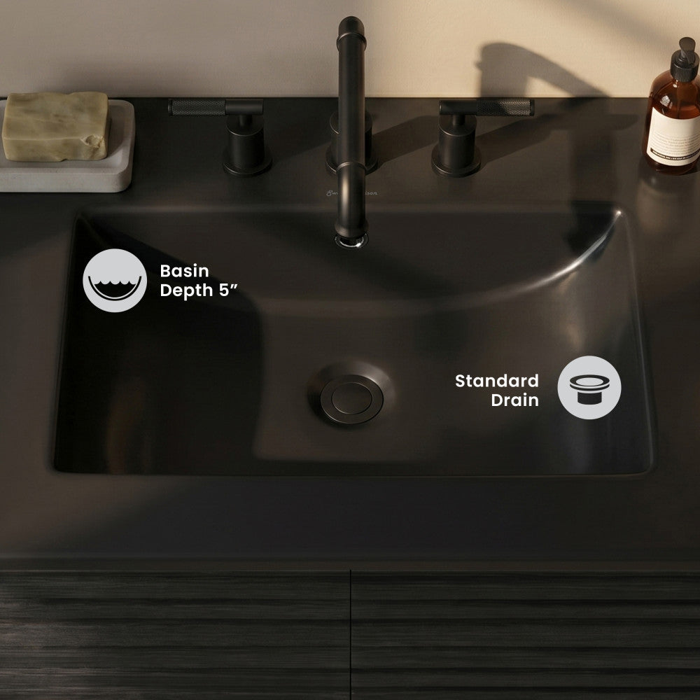 24" Ceramic Vanity Top with 8" Widespread Faucet Holes in Matte Black