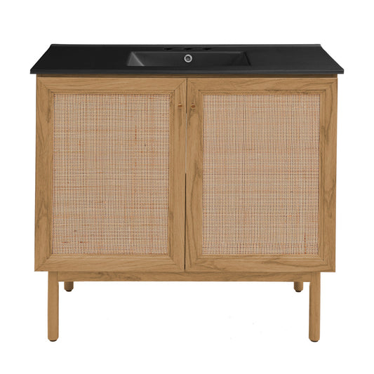 Classe 36" Freestanding Bathroom Vanity in Golden Oak with Black 3-Hole Widespread Sink Top