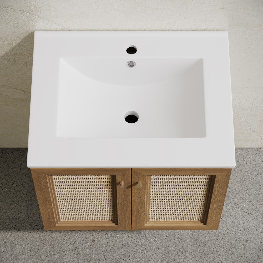 Classe 24" Wall-Mounted Bathroom Vanity in Brown Oak with Single Faucet Hole Vanity Top