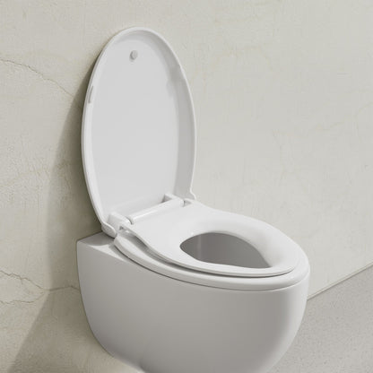 Elongated Toilet Seat with Toddler Seat Built In, Family Toilet Seat in Glossy White