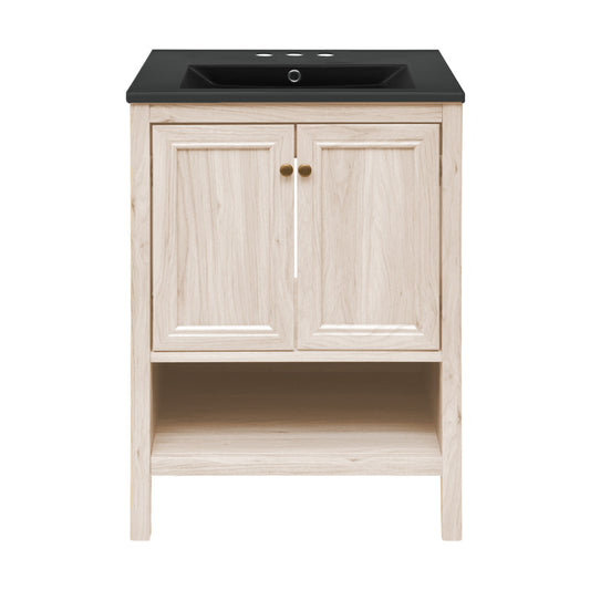 Chateau 24" Freestanding Bathroom Vanity in White Oak with Black 3-Hole Centerset Sink Top