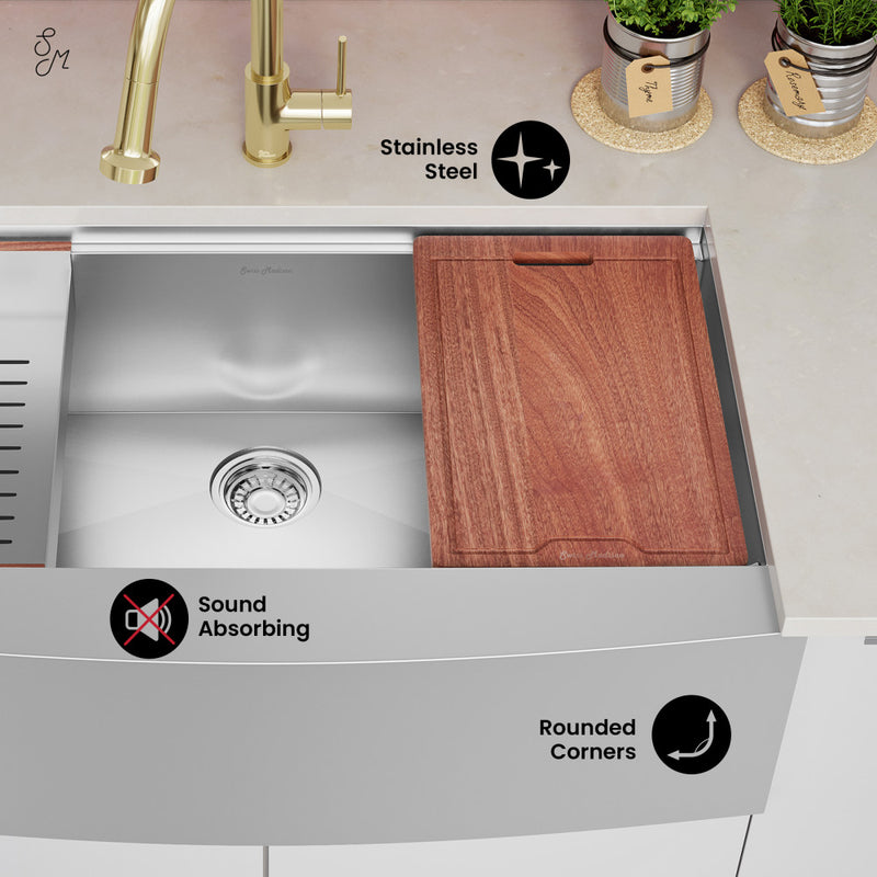 Rivage 36 x 22 Single Basin Apron Kitchen Workstation Sink