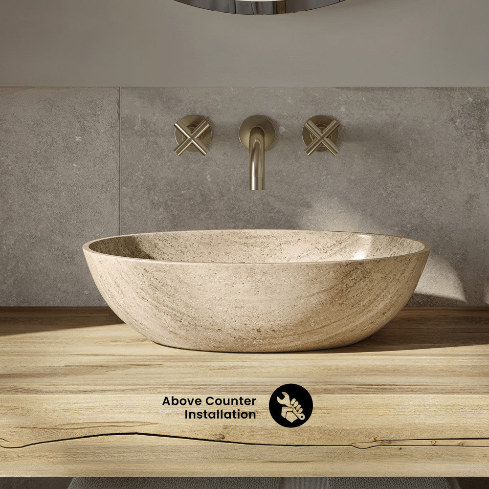 Ivy 20" Natural Marble Oval Vessel Sink in Polished Travertine