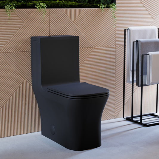 Concorde One Piece Square Toilet Dual Flush in Matte Black, Black Hardware 1.1/1.6 gpf