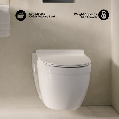 Ivy Wall-Hung Toilet Bundle 0.8/1.6 GPF Dual Flush in Glossy White with Black Flush Plate