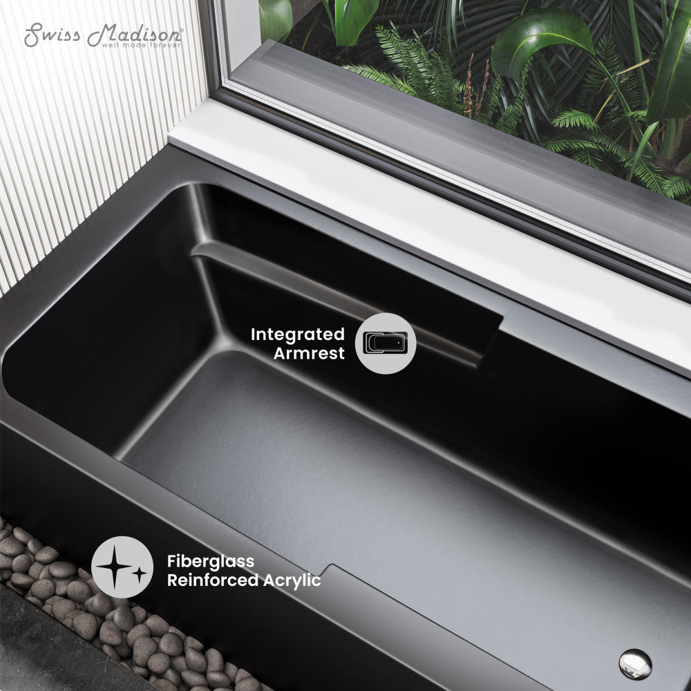 Voltaire 60 x 30 Skirted Right Drain Soaking Apron Bathtub in Matte Black with Integrated Overflow and Armrest, Drain Included