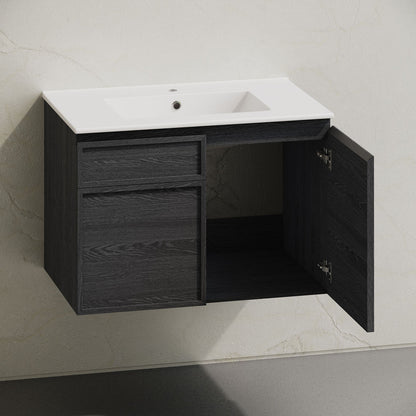 St. Tropez 30" Wall-Mounted Bathroom Vanity in Black Oak with Sink Top