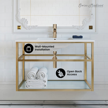 Pierre 36 Single, Open Shelf, Gold Metal Frame Bathroom Vanity