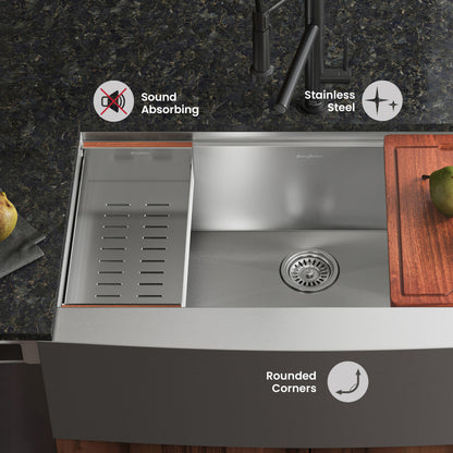 Rivage 33 x 22 Single Basin Apron Kitchen Workstation Sink
