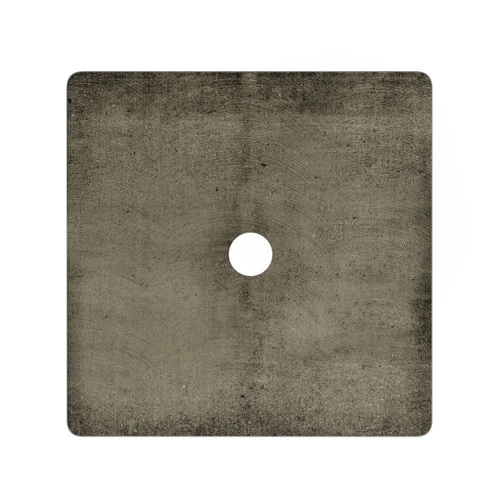 15.5" square concrete vessel bathroom sink in dark gray with center drain hole.