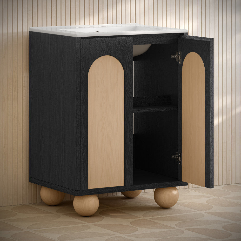 Plaisir II 24" Freestanding Bathroom Vanity in Black Oak with 3-Hole Centerset Sink Top