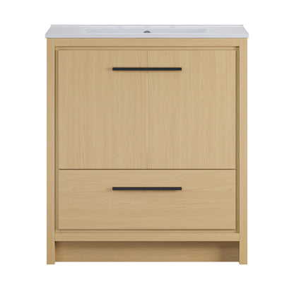 Virage 30" Freestanding Bathroom Vanity in Natural Oak with 3-Hole Widespread Sink Top