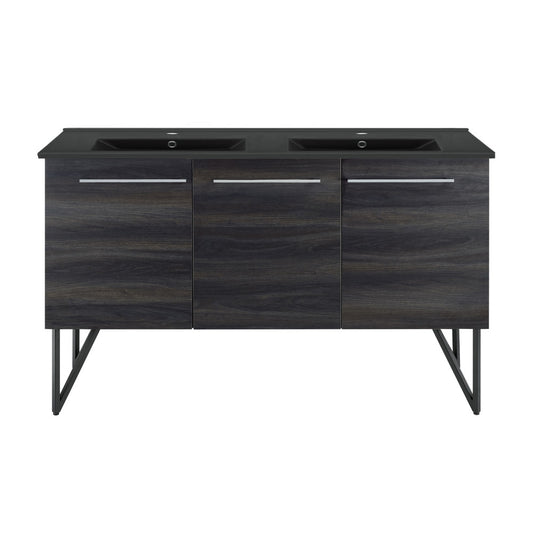 Annecy 60 in. Black Walnut, Double Basin Bathroom Vanity With Black Artificial Stone Sink Top