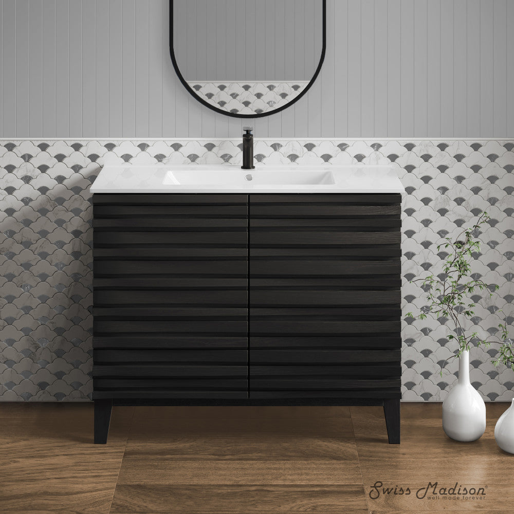 Cascade 30" Freestanding Bathroom Vanity in Black Oak with Sink Top