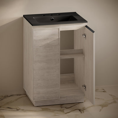St. Tropez 24" Freestanding Bathroom Vanity in White Oak with Black 3-Hole Widespread Sink Top