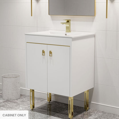 Lumiere 24 Freestanding, Bathroom Vanity in Glossy White and Gold Cabinet Only