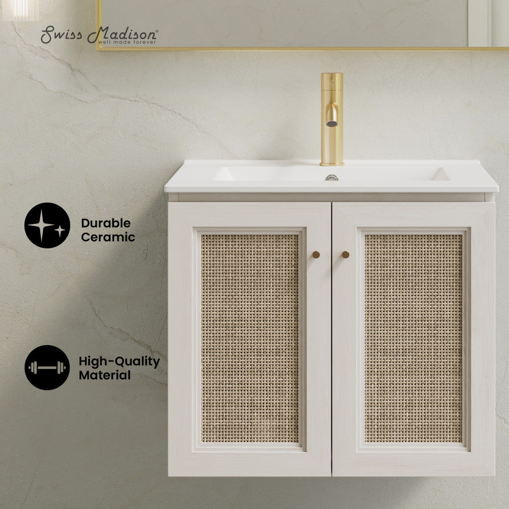 Classe 24" Wall-Mounted Bathroom Vanity in White Oak with Single Faucet Hole Vanity Top