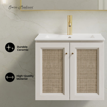 Classe 24" Wall-Mounted Bathroom Vanity in White Oak with Single Faucet Hole Vanity Top