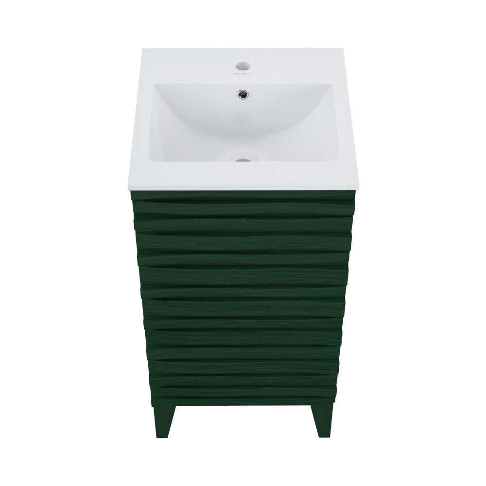 Cascade 18" Freestanding Bathroom Vanity in Green Oak with Sink Top