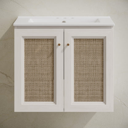 Classe 24" Wall-Mounted Bathroom Vanity in White Oak with Centerset Faucet Holes Vanity Top