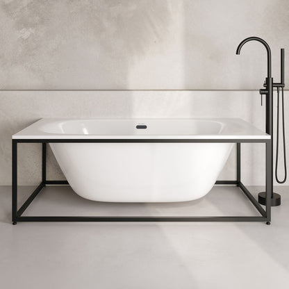 Pierre 60" Soaking Freestanding Bathtub in Glossy White, Black Frame Included