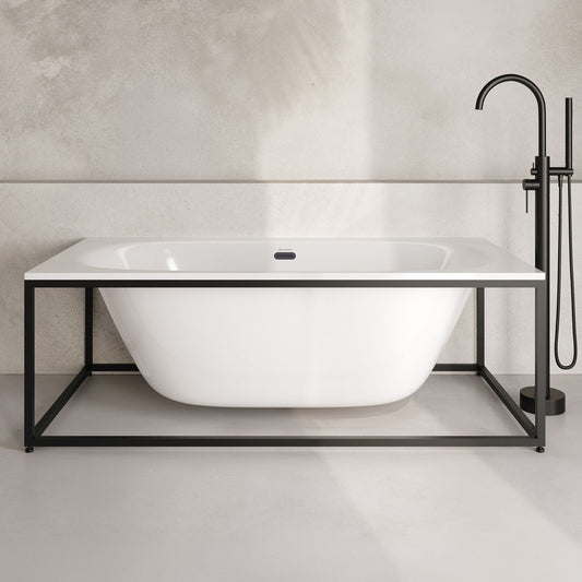 Pierre 60" Soaking Freestanding Bathtub in Glossy White, Black Frame Included