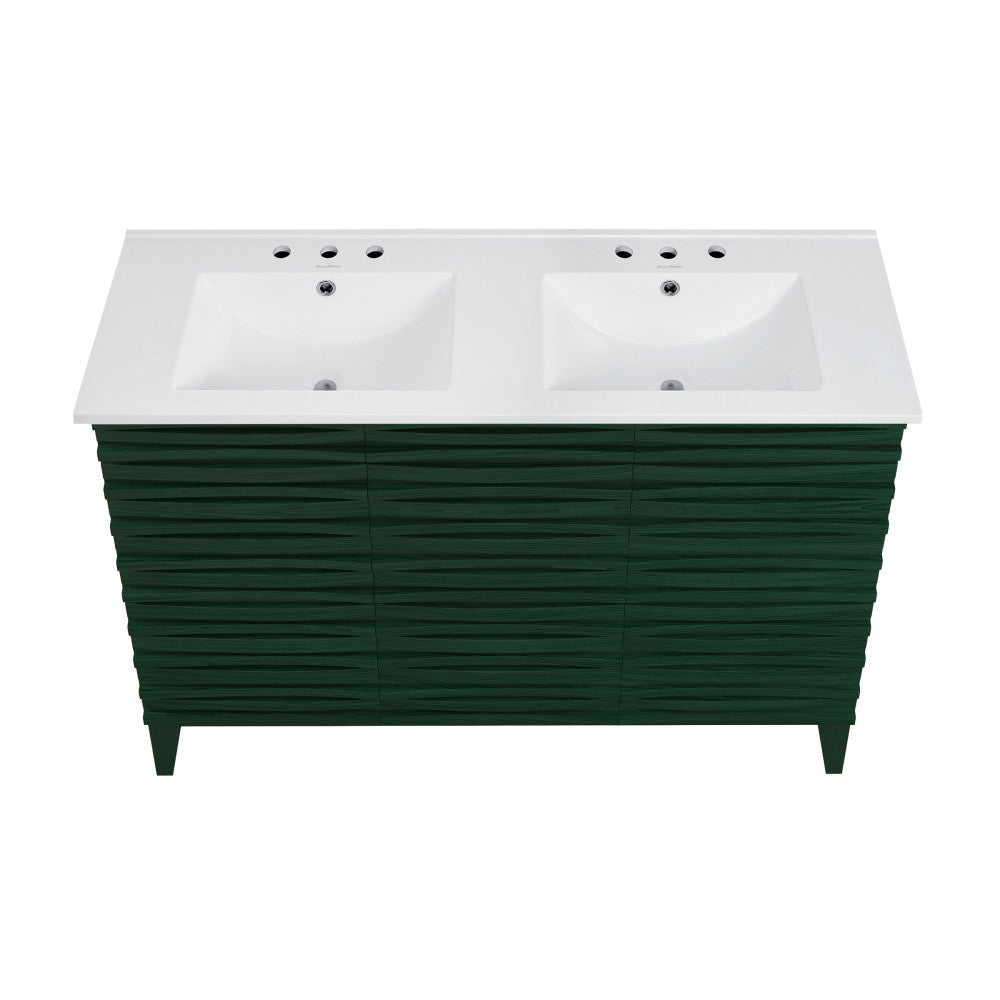 Cascade 48" Freestanding Bathroom Vanity in Green Oak with 3-Hole Widespread Double Basin Sink Top