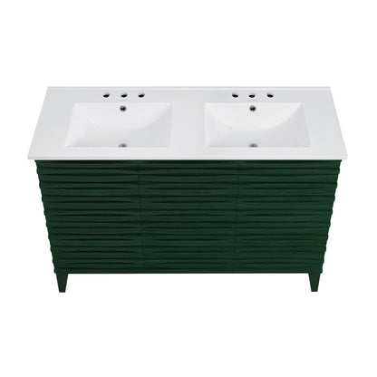 Cascade 48" Freestanding Bathroom Vanity in Green Oak with 3-Hole Widespread Double Basin Sink Top